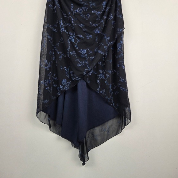 Vtg Y2K Blue‎ Floral Glitter Strapless Mesh Dress L Whimsigoth Fairy Grunge HOCO - Picture 4 of 10
